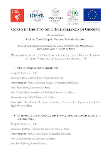 CORSO DI DIRITTO DELL’EGUAGLIANZA DI GENERE